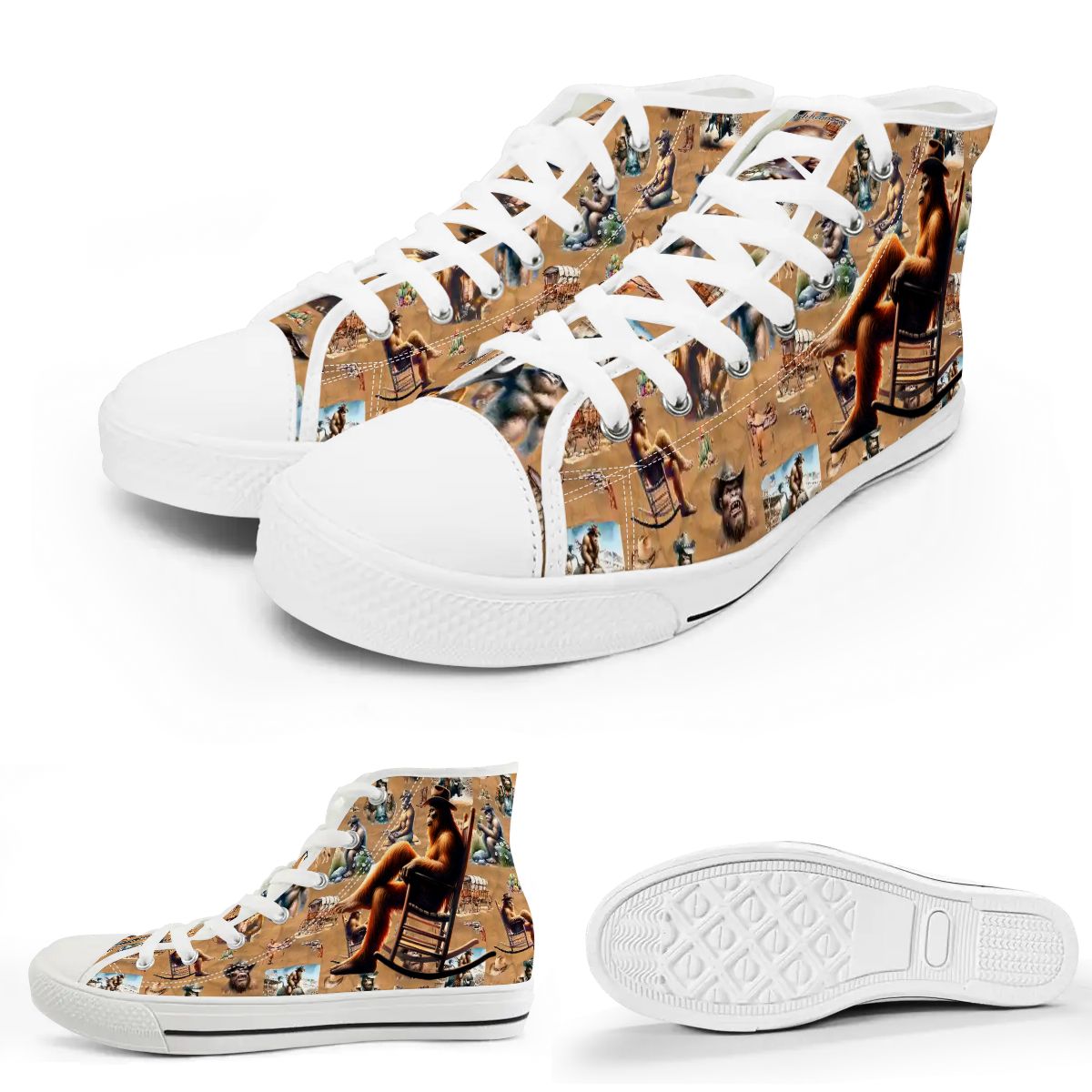 Zen Cowboy Bigfoot, Sasquatch, Women's High Top Canvas Shoes