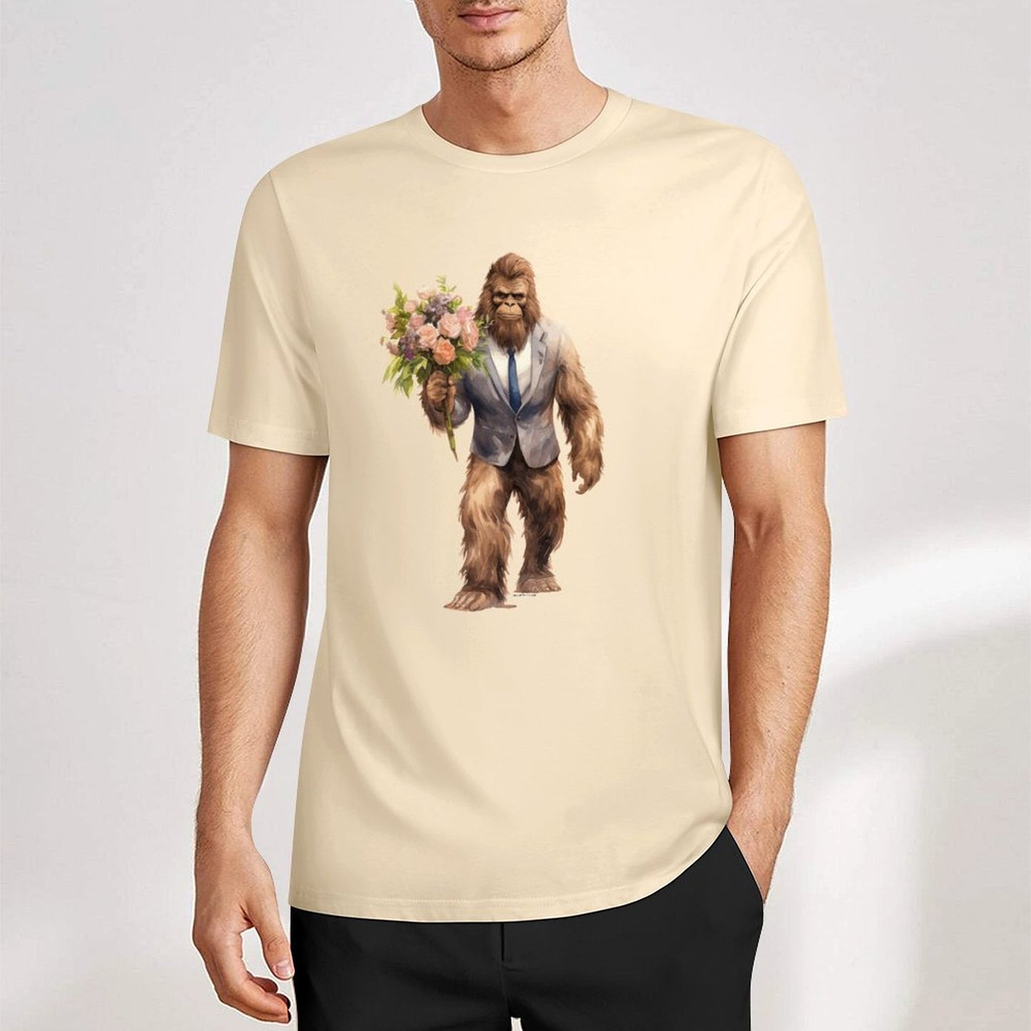 Bigfoot - Sasquatch w Flowers Short Sleeve Cotton T-Shirt