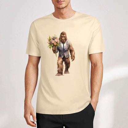 Bigfoot - Sasquatch w Flowers Short Sleeve Cotton T-Shirt