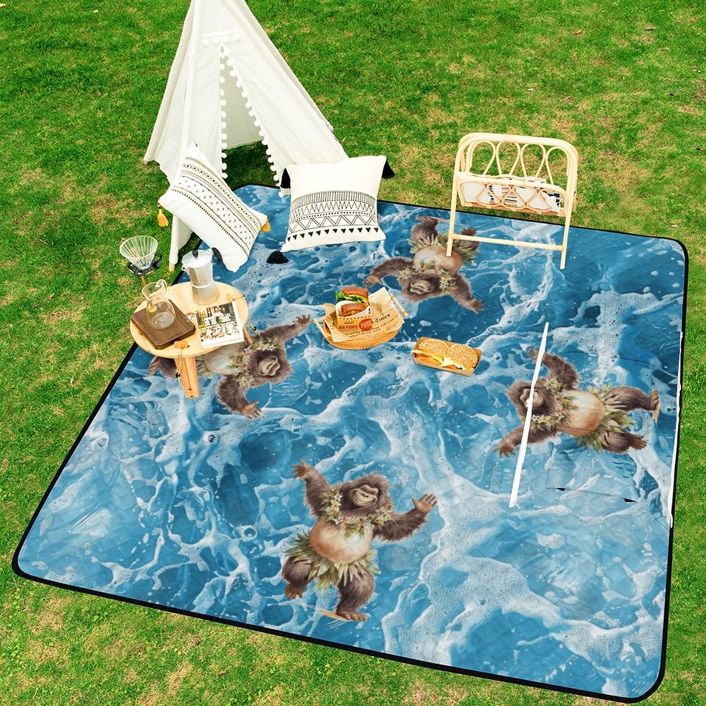 Hula Beach Sasquatch Zipper Foldable Picnic Mat- 79"x79"/200x200cm