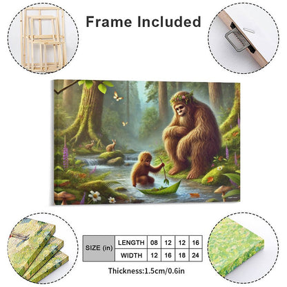 Bigfoot Sasquatch Family Image - Vintage Framed Canvas Art - 2 Sizes – Made in the USA
