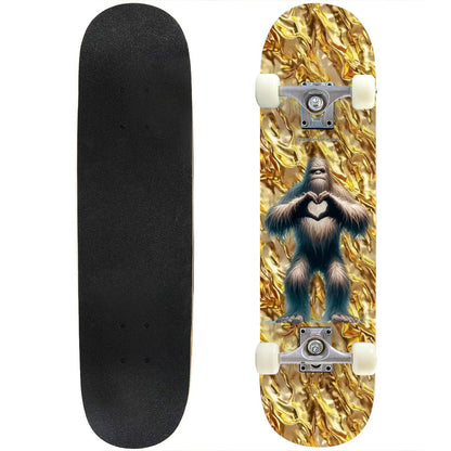 Bigfoot / Sasquatch Heart on Gold, High Density 7 Layer Skateboard, Made In USA