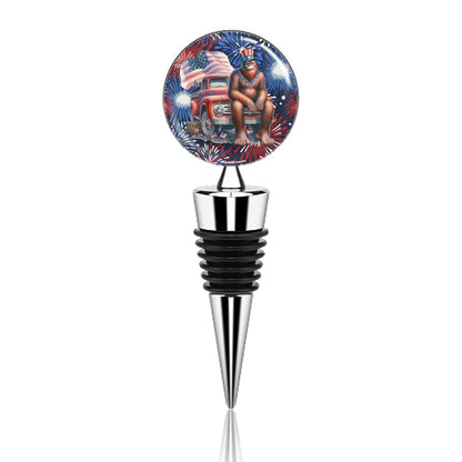 Patriot Bigfoot / Sasquatch on Truck, Wine Bottle Stopper