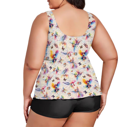 6 Fairy Designs, Plus Sized Women’s Two Piece Tankini Swimsuit
