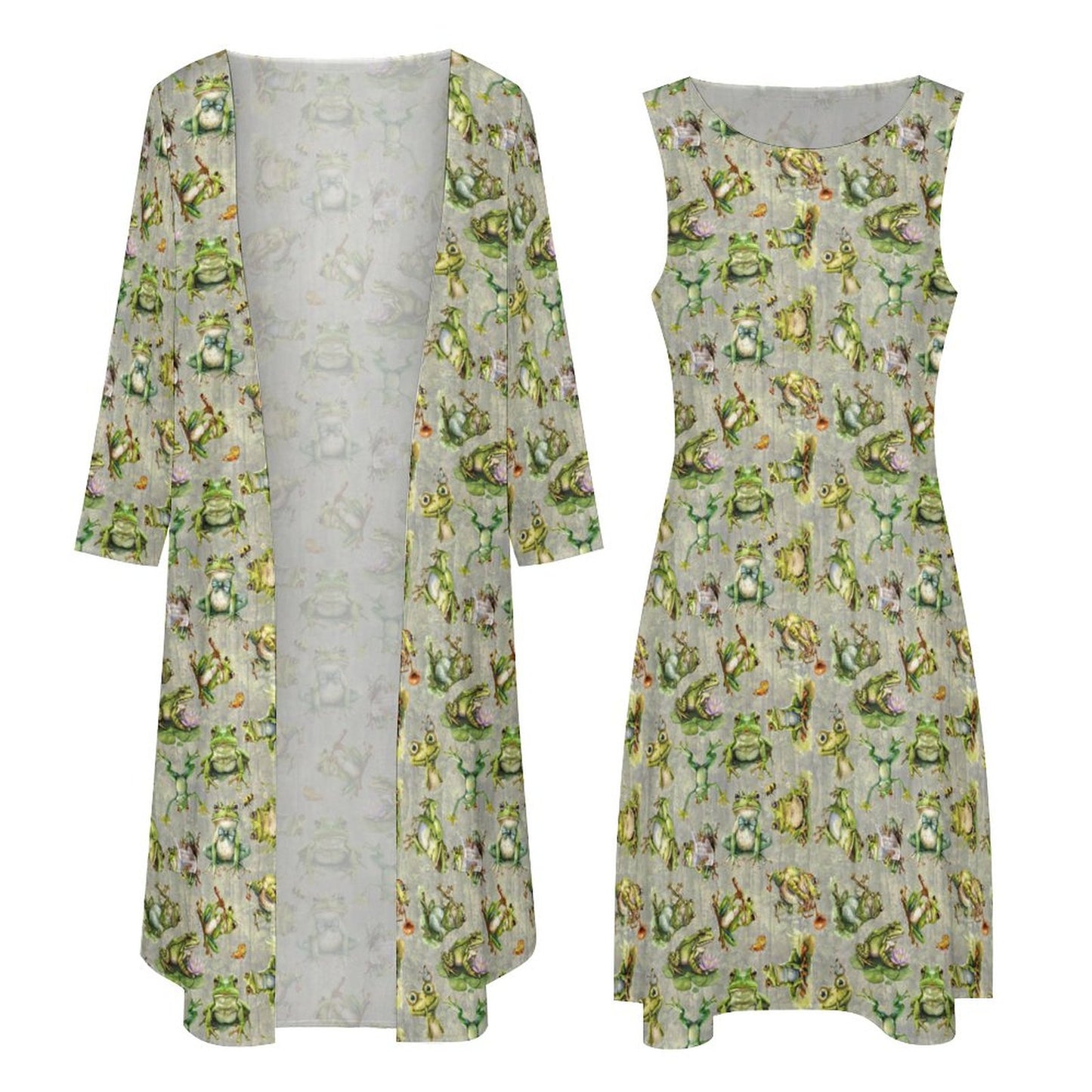 10 Animal Designs Women’s Long Dress with Cardigan