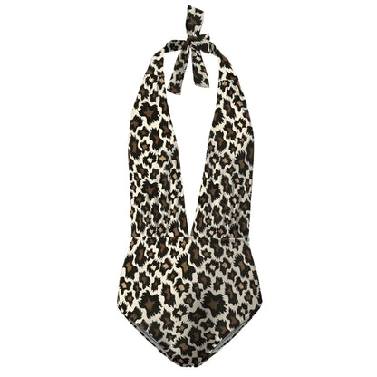 Leopard Skin, Women’s Deep V One Piece Swimsuit