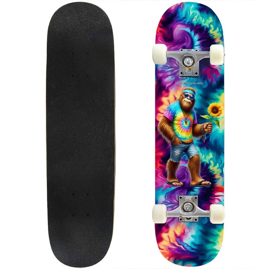Bigfoot / Sasquatch Hippie Flower, High Density 7 Layer Skateboard, Made In USA