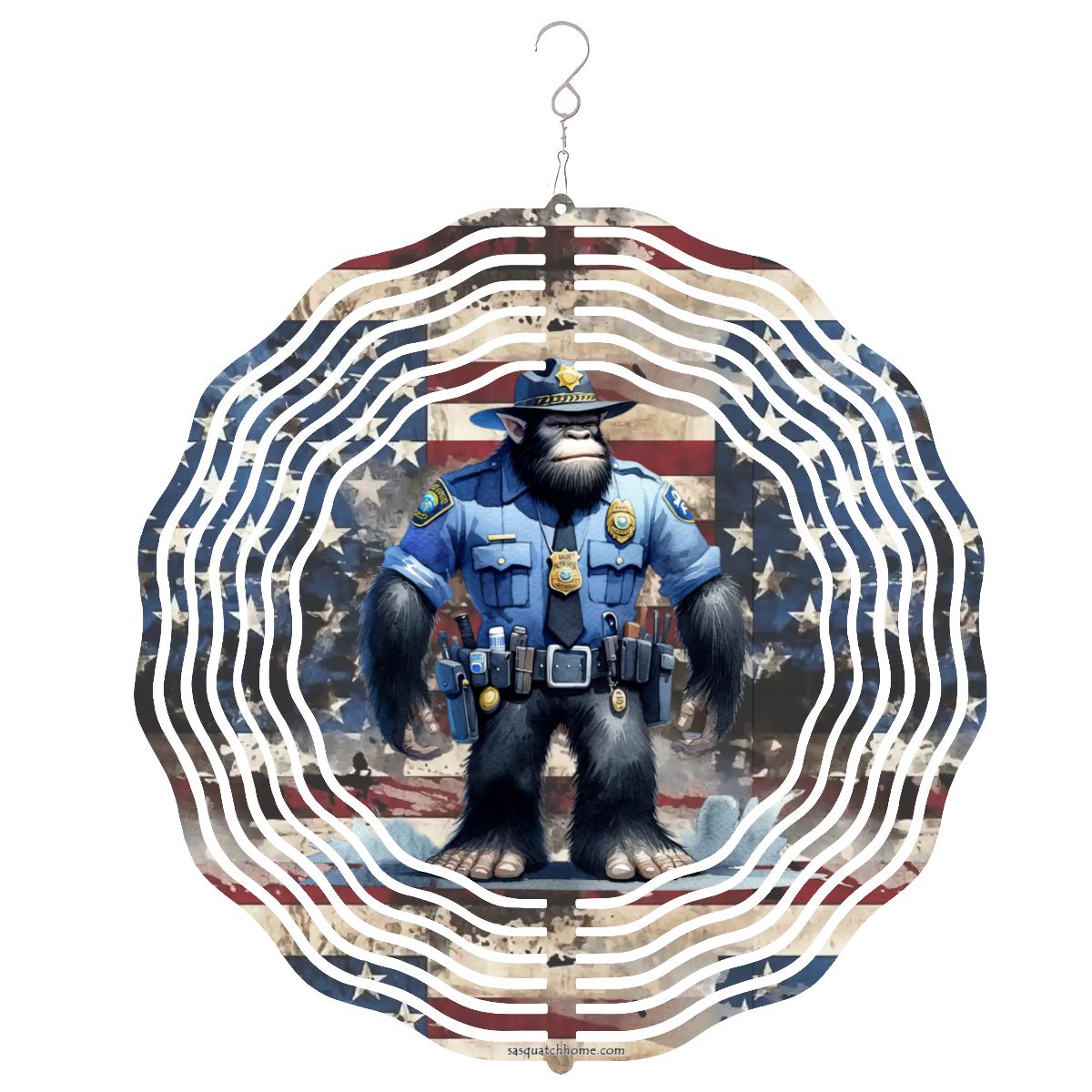 Bigfoot Sasquatch Police, US Made Hanging Metal 3D Wind Spinner, Ornament