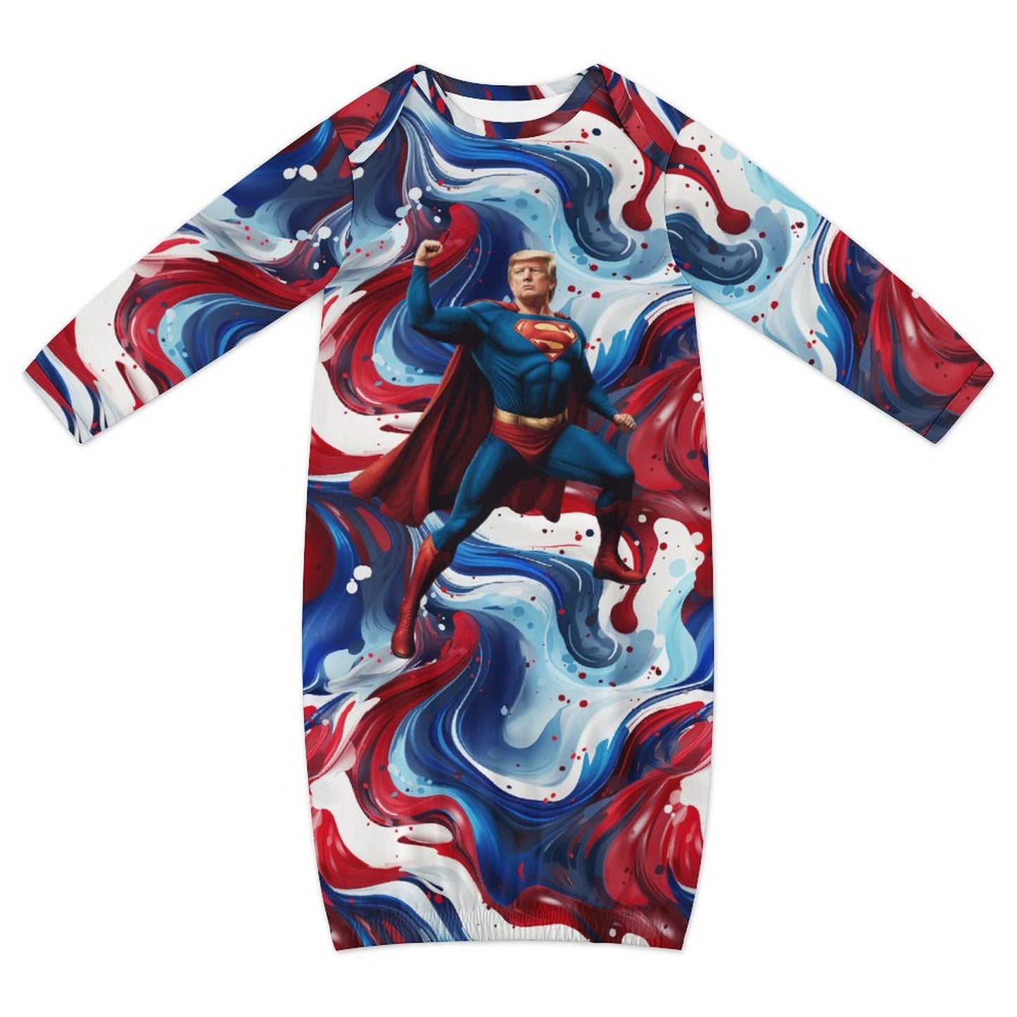 Donald Trump Superman, Baby Long Sleeve Faux Cotton Sleeper Gown