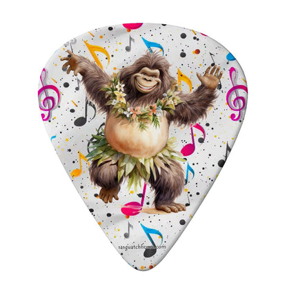 6 Guitar Picks with Keychain Snap Case- Sasquatch Bigfoot Dancing – 3 Thicknesses
