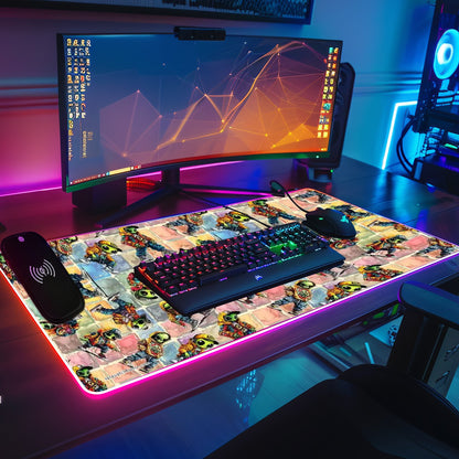 6 Alien Designs, Wireless Charging Gaming Mouse Pads / Mat With Lights - 2 Sizes
