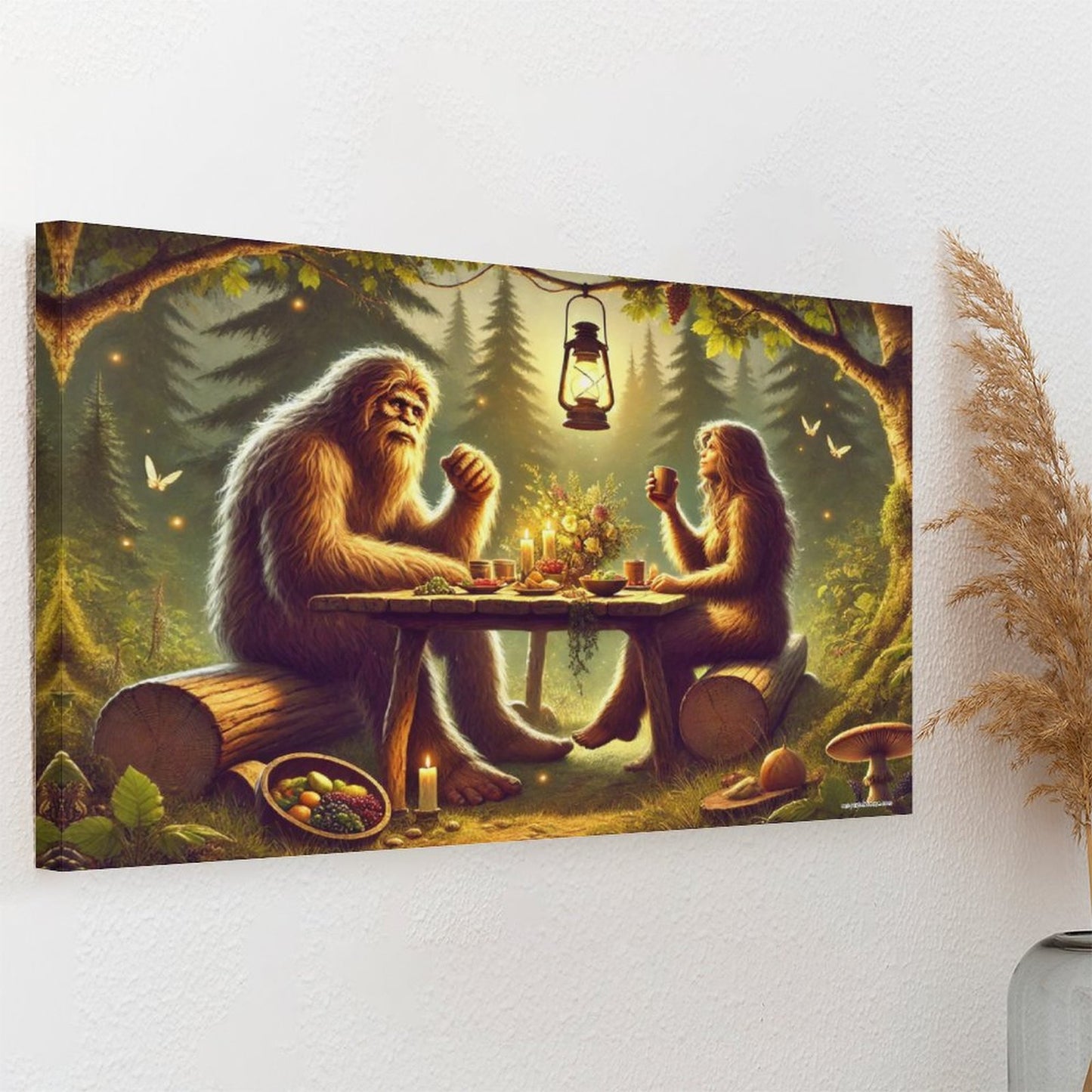 Bigfoot Sasquatch Family Image - Vintage Framed Canvas Art - 2 Sizes – Made in the USA