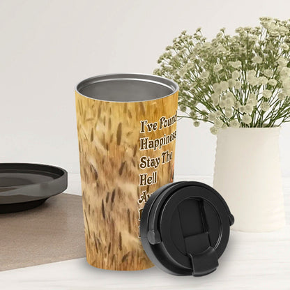 Bigfoot / Sasquatch "Key to happiness..", 17 oz Insulated Coffee Mug with Lid & Carrying Handle
