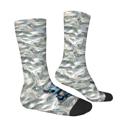 Baby Dragon on Silver, Polyester Crew Socks