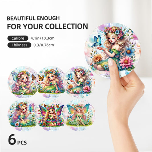 Rainbow Fairies, Round Ceramic Coasters Set of 6