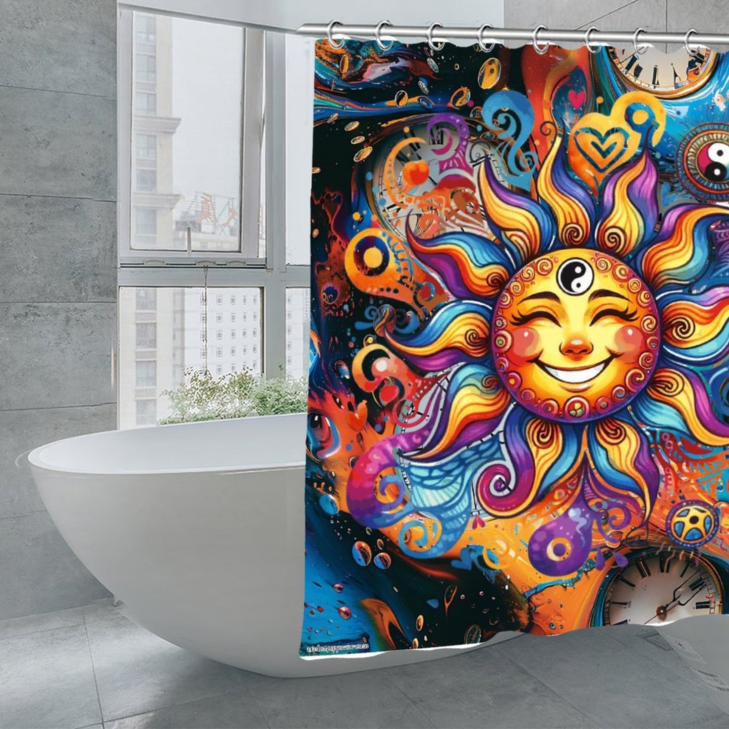 Happy Rainbow Sunshine Waterproof Polyester Shower Curtain – Made in the USA – 70.8x70.8”