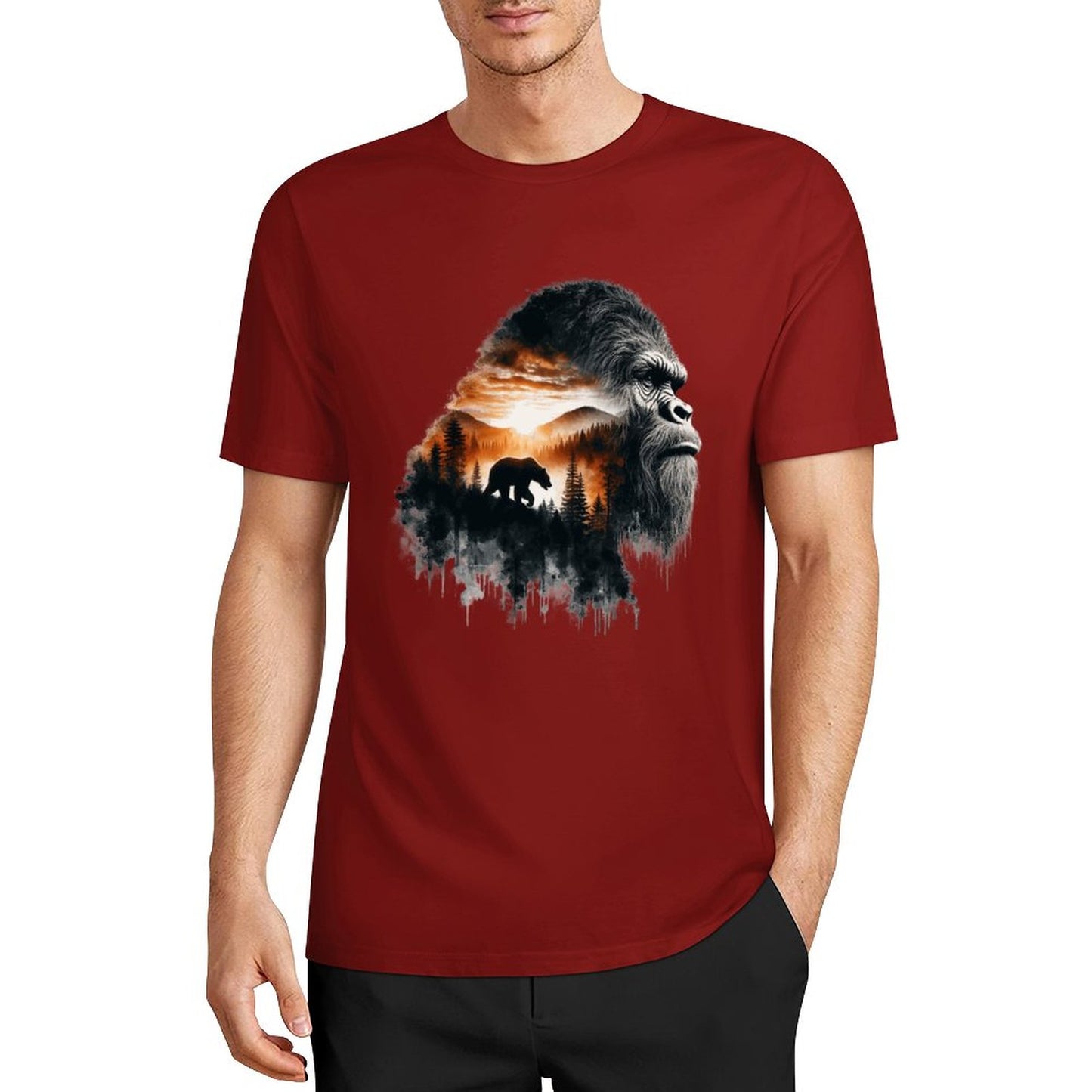 Bigfoot - Sasquatch Scenery Short Sleeve Cotton T-Shirt
