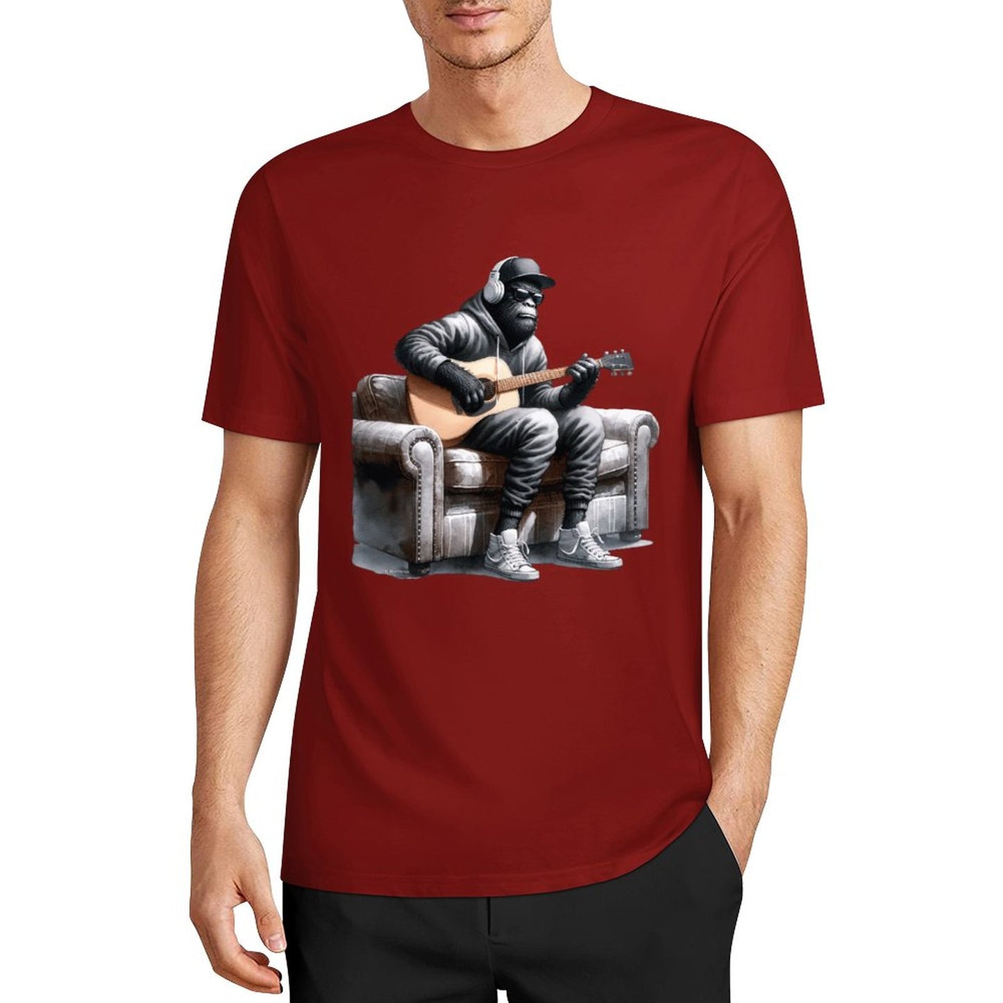 Bigfoot - Sasquatch Play Guitar Short Sleeve Cotton T-Shirt