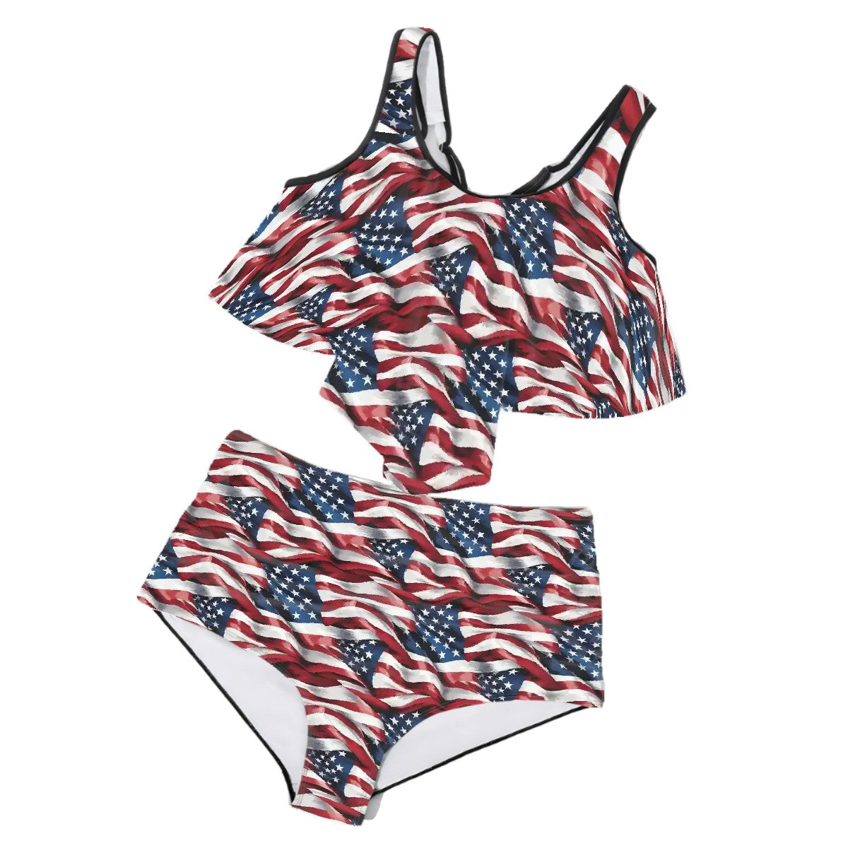American Flag, Plus Size Women Bikini Flowy Ruffle Top