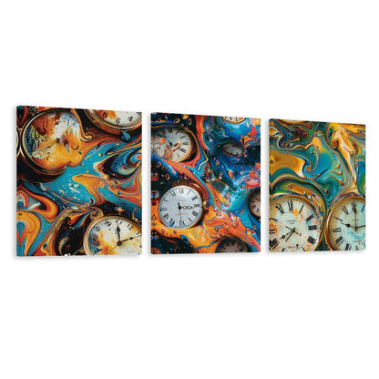 Psychedelic Clocks Canvas Wall Art -16”x 20” (x3) - Made In USA