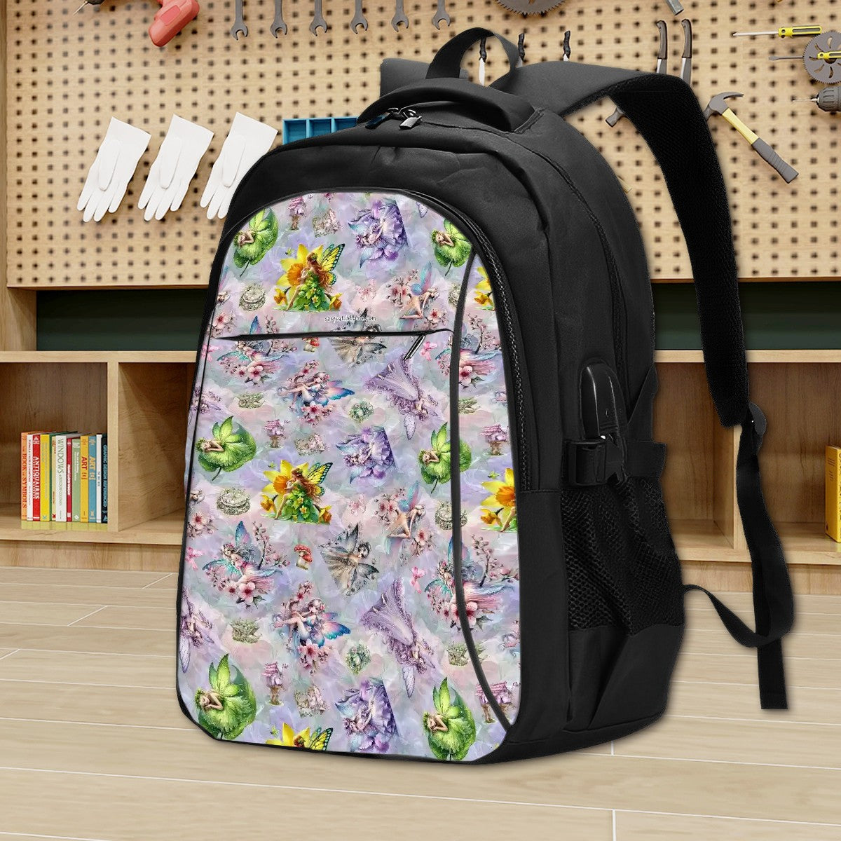 6 Fairy Designs, Large Capacity, Oxford Travel, Laptop Bag with USB Charger