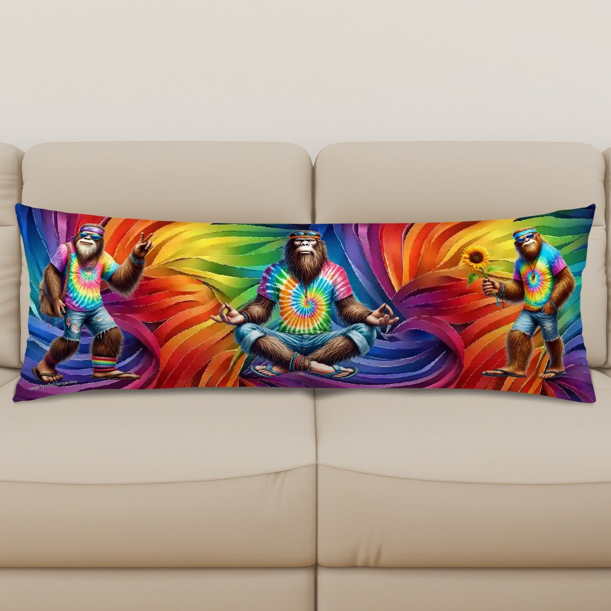 Hippie Bigfoot / Sasquatches on Tie Dye, Long Body Pillow Case