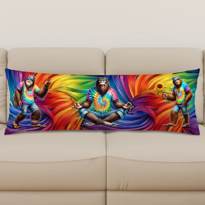 Hippie Bigfoot / Sasquatches on Tie Dye, Long Body Pillow Case