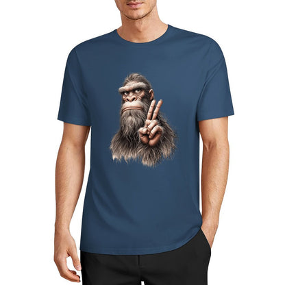 Bigfoot - Sasquatch Peace Hand Short Sleeve Cotton T-Shirt