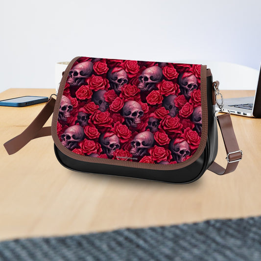 Skulls & Roses, Leather Shoulder Bag / Purse