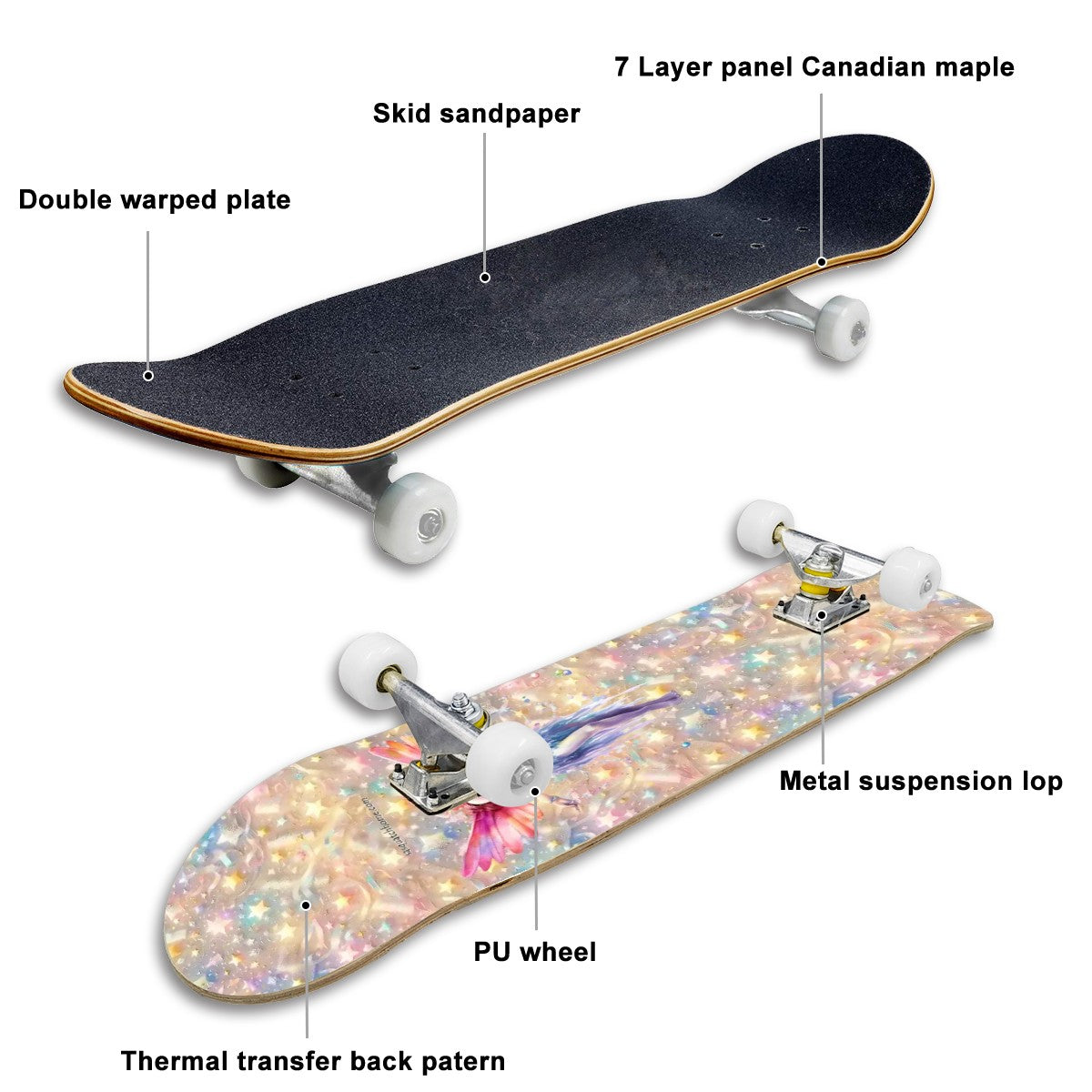 Fairy Princess, High Density 7 Layer Skateboard, Made In USA