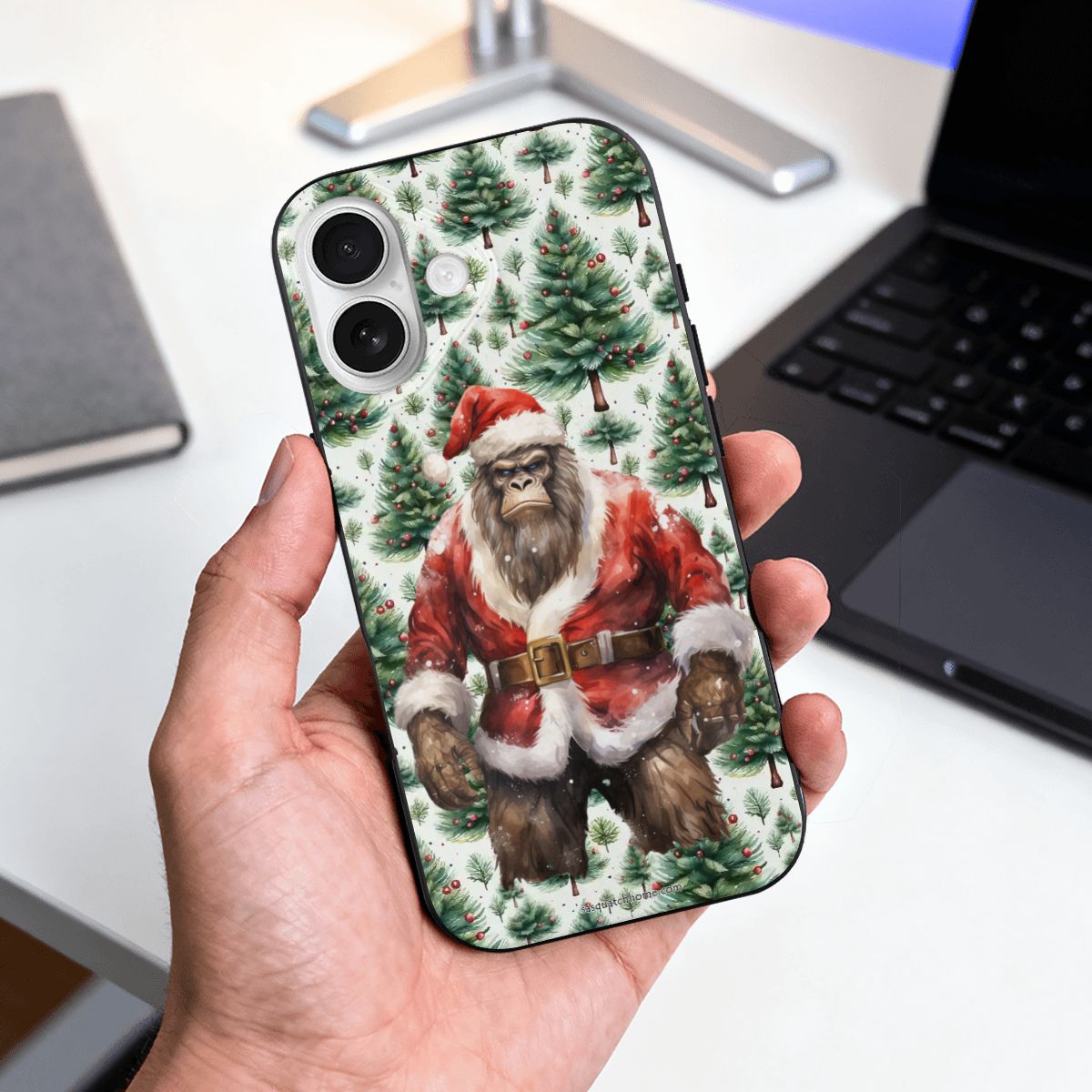 Santa Sasquatch, Bigfoot, iPhone 17 TPU Black Phone Case