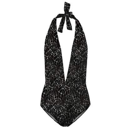 Black Spider Webs, Women’s Deep V One Piece Swimsuit
