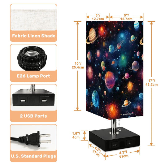 12 Galaxy / Outer Space, Square Table Lamp with USB Ports, Charger