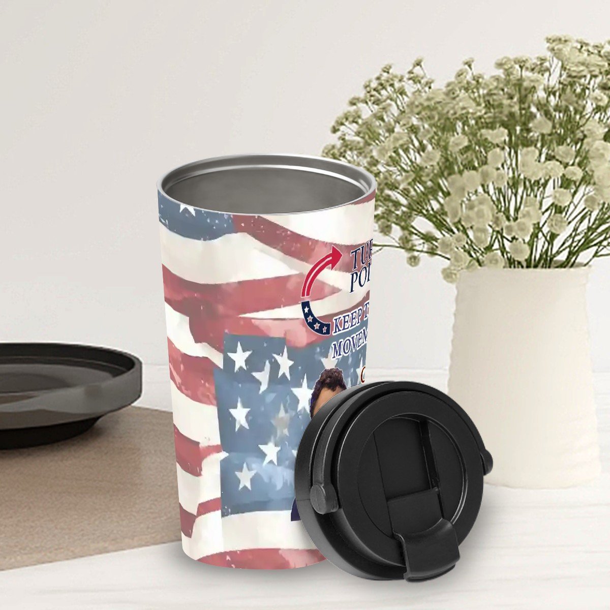 Charlie Kirk Memorial, 17 oz Insulated Coffee Mug with Lid & Carrying Handle