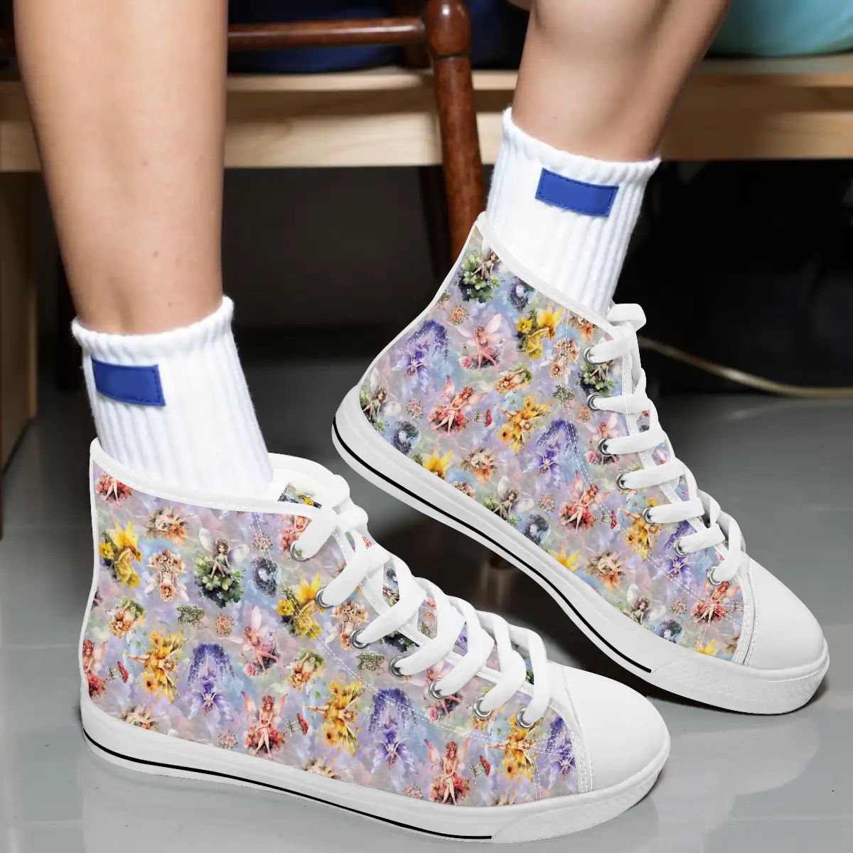 6 Fairy Designs, Women's High Top Canvas Shoes