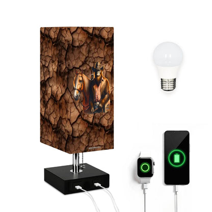 Bigfoot / Sasquatch Cowboy, Square Table Lamp with USB Ports, Charger