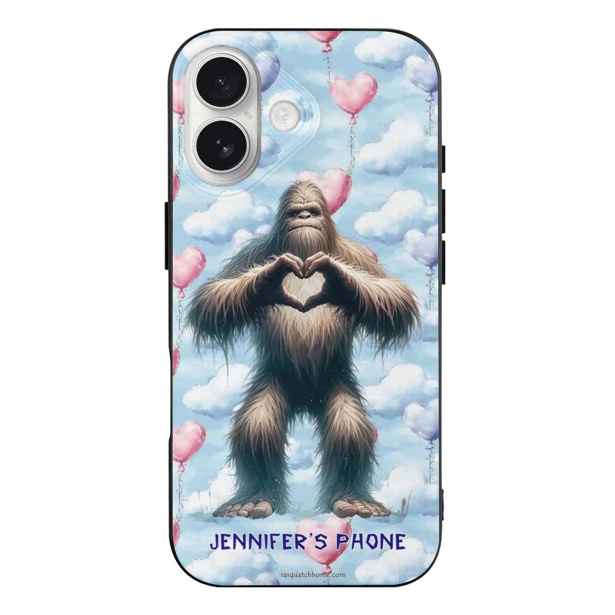 Bigfoot Sasquatch Heart Hands, iPhone 17 TPU Black Phone Case