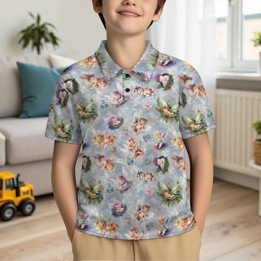 6 Fairy Design, Kids Button Down Polo Shirt