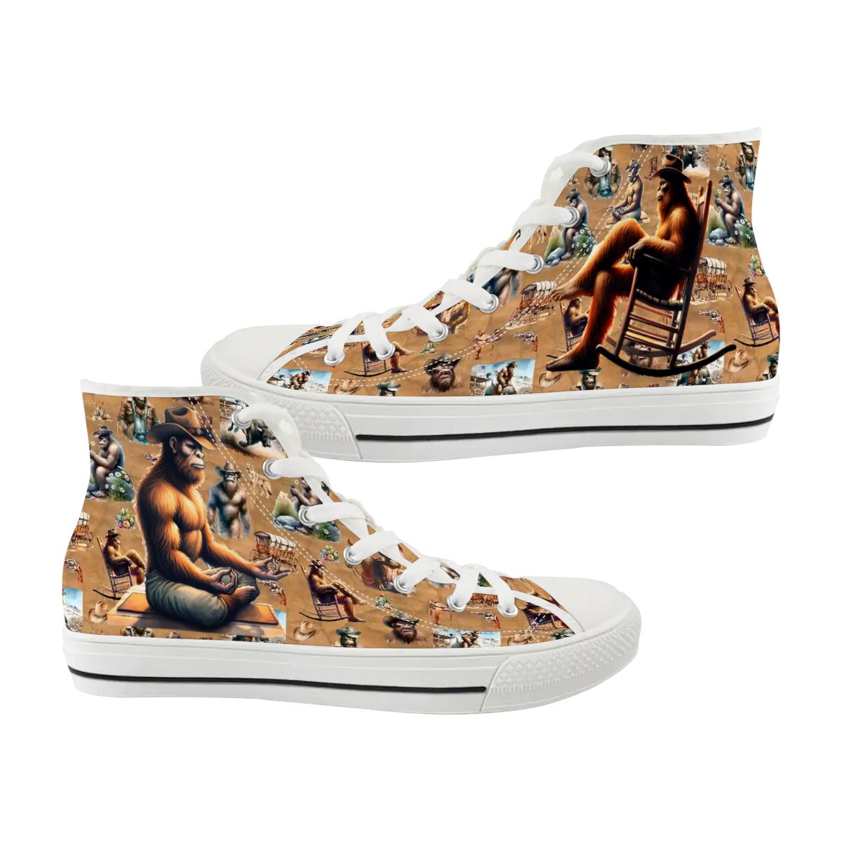 Zen Cowboy Bigfoot, Sasquatch, Women's High Top Canvas Shoes
