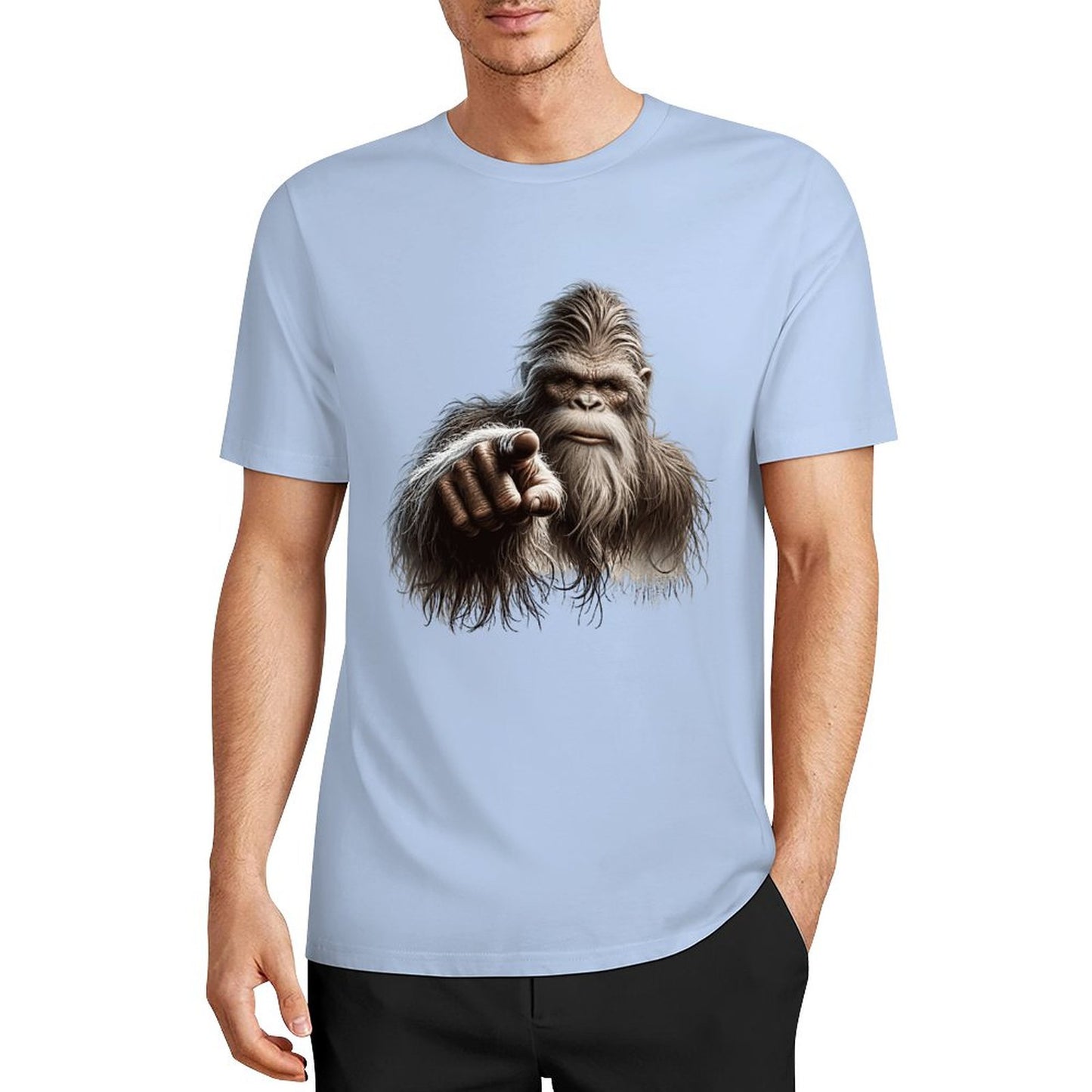 Bigfoot - Sasquatch Pointing Short Sleeve Cotton T-Shirt