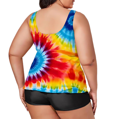 10 Tie Dye Designs, Plus Sized Women’s Two Piece Tankini Swimsuit