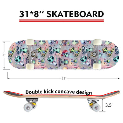 6 Alien Designs, High Density 7 Layer Skateboard, Made In USA