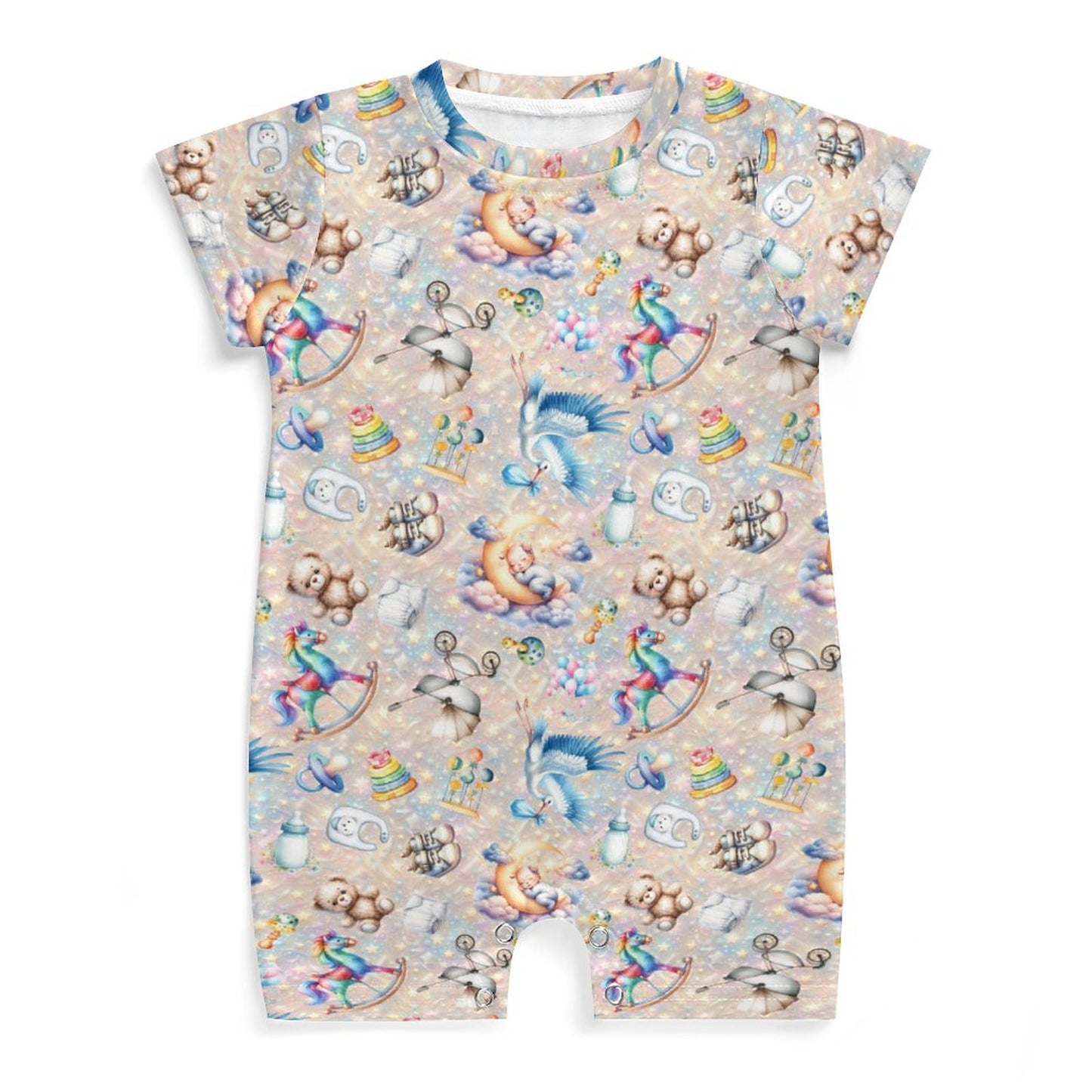 Welcome Baby, Faux Cotton Short Sleeve Baby Bodysuit Romper