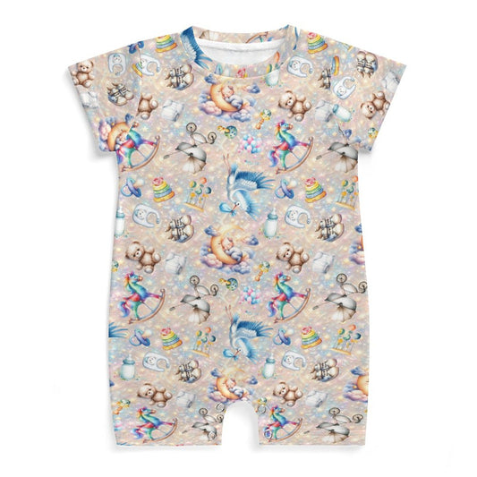 Welcome Baby, Faux Cotton Short Sleeve Baby Bodysuit Romper