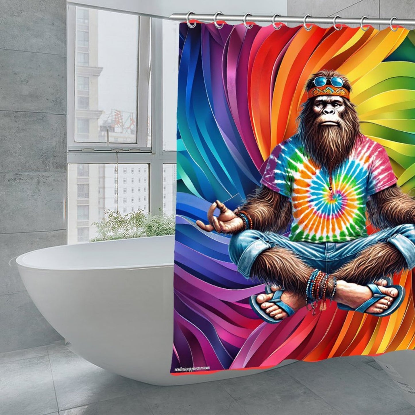 Hippie Sasquatch Bigfoot, Waterproof Polyester Shower Curtain – Made in the USA – 70.8x70.8”