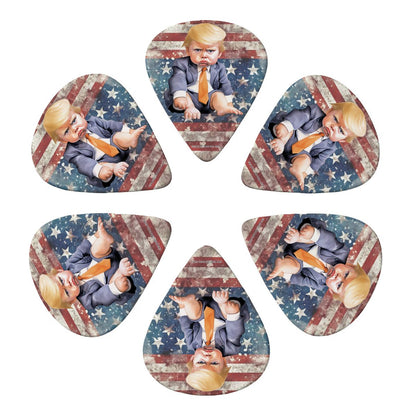 6 Guitar Picks with Keychain Snap Case- Baby Donald Trump – 3 Thicknesses