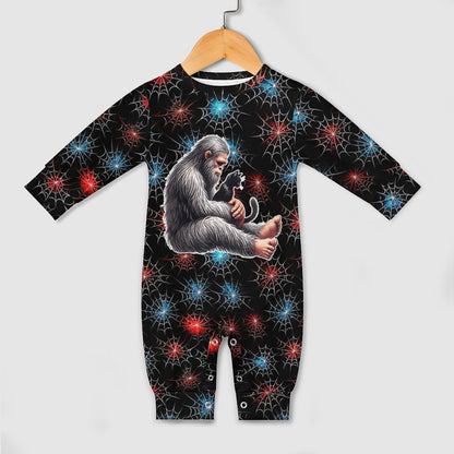 Halloween Bigfoot, Sasquatch, Long Sleeve Baby / Toddler Romper, Faux Cotton