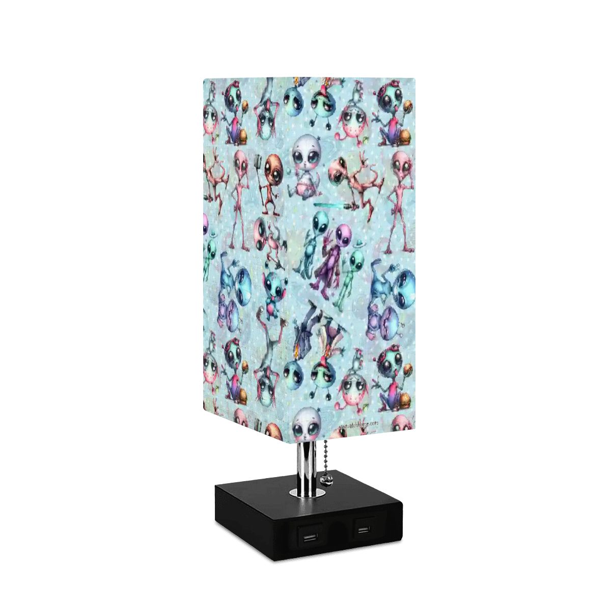 6 Alien Designs, Square Table Lamp with USB Ports, Charger