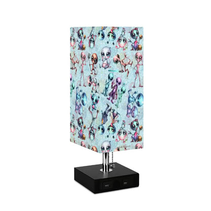 6 Alien Designs, Square Table Lamp with USB Ports, Charger