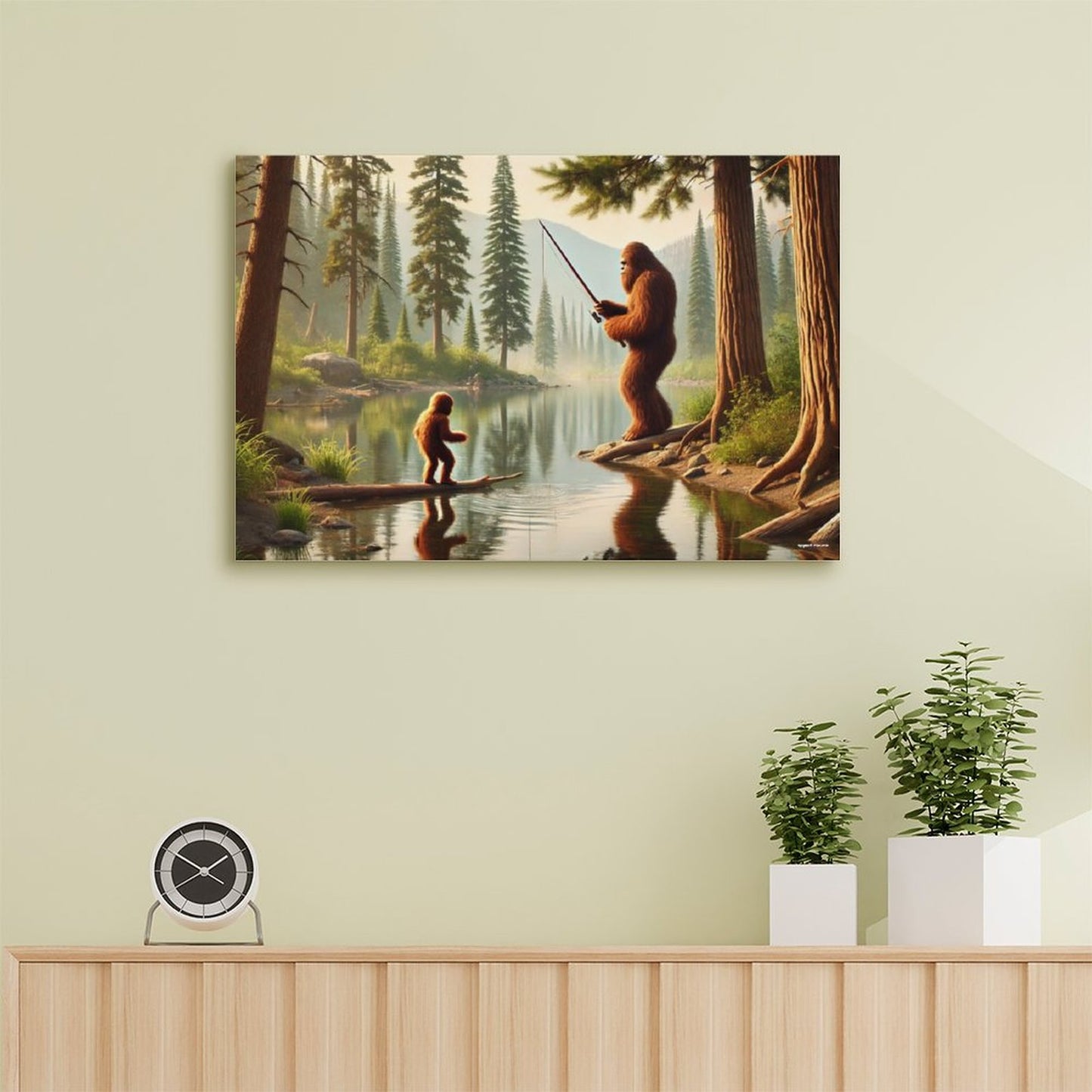 Bigfoot Sasquatch Family Image - Vintage Framed Canvas Art - 2 Sizes – Made in the USA